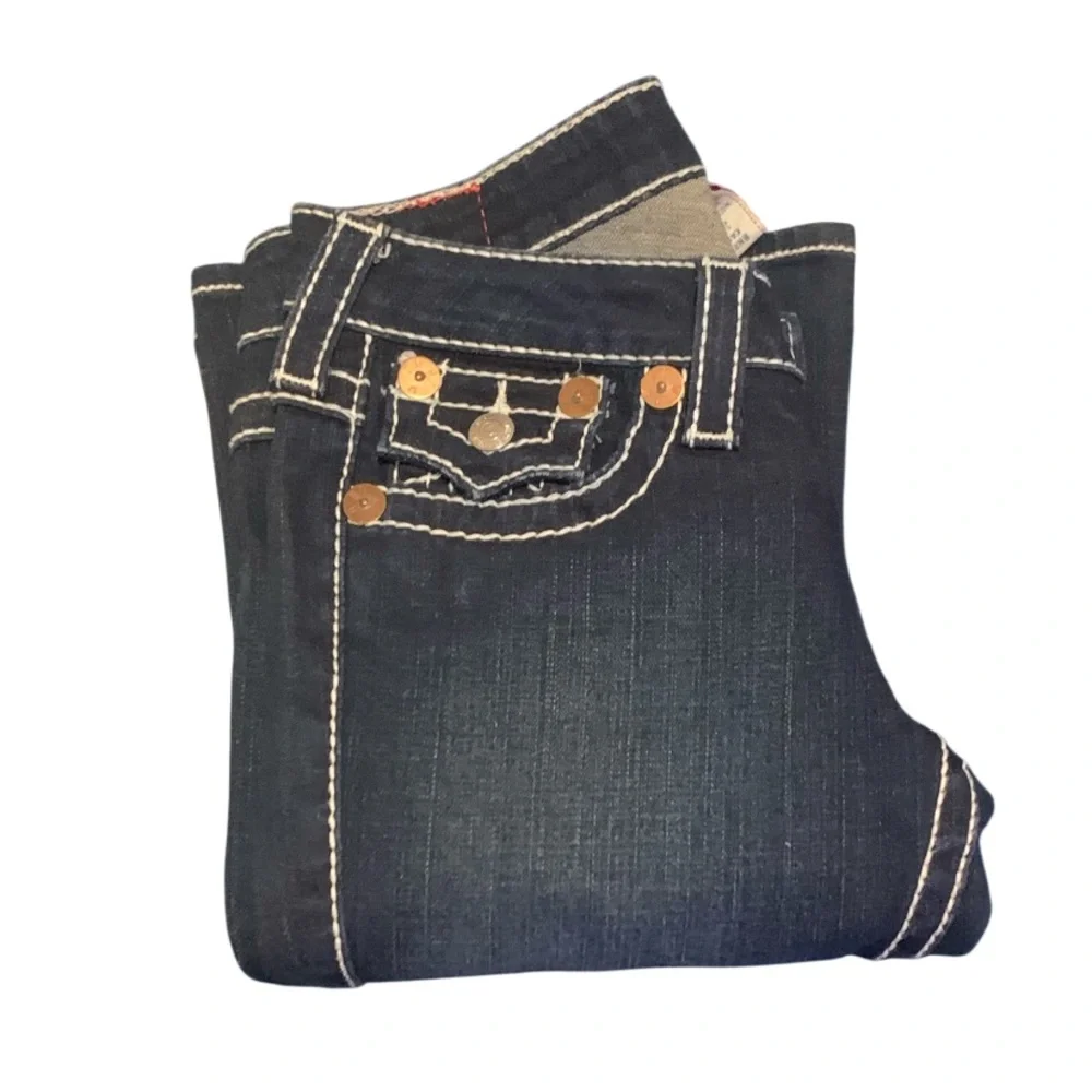 True Religion Women’s Joey Big T Twisted Flare Dark Denim Jeans - Size 25 NWOT - Picture 5 of 12
